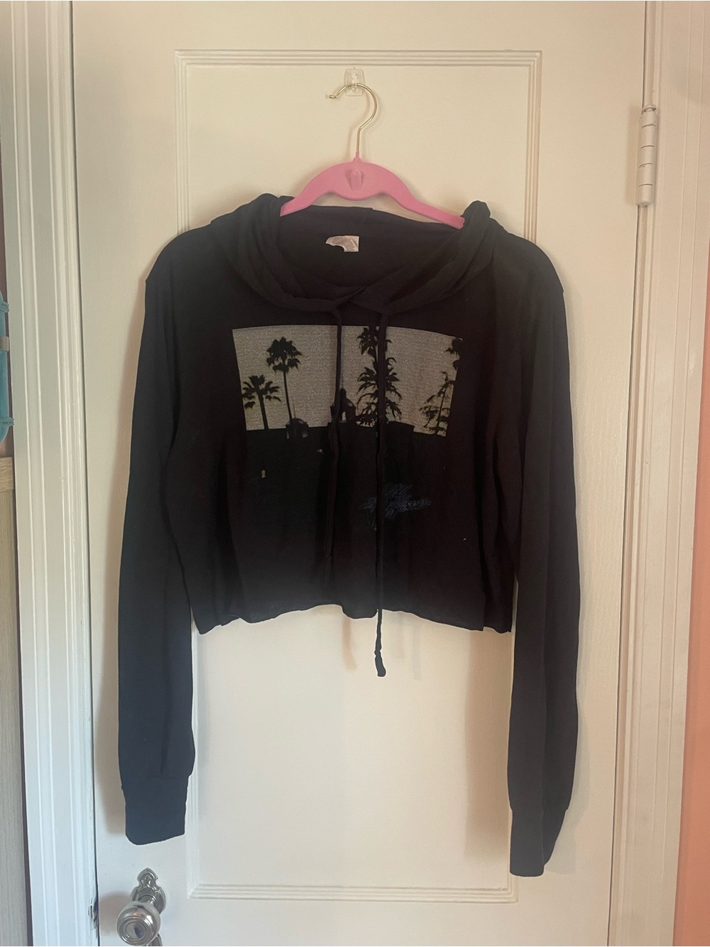 Eagles “Hotel California” Black Cropped Hoodie T-Shirt - Women